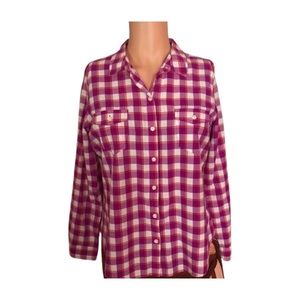 Old NAVY Plaid, women's long-sleeved red checkered shirt, Size: LGG, Color: Red